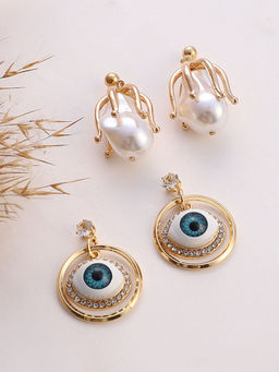 Sohi - California Gold Evil-Eye-Bud Drop Earrings (Set Of 2)