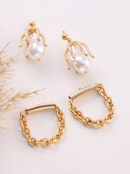 Sohi - California Gold Chain-Bud Drop Earrings (Set Of 2)