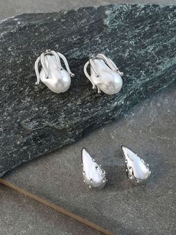 Sohi - Metallic Silver Teardrop-Bud Drop Earrings (Set Of 2)