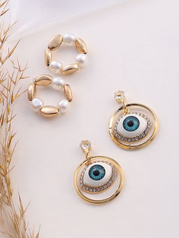Sohi - California Gold Evil-Eye-Loop Drop Earrings (Set Of 2)