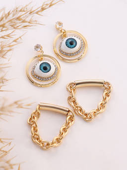 Sohi - California Gold Evil-Eye-Chain Drop Earrings (Set Of 2)