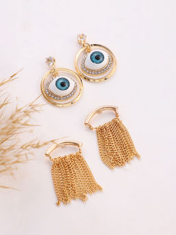 Sohi - California Gold Evil-Eye-Chain Drop Earrings (Set Of 2)