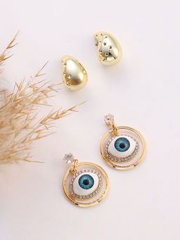 Sohi - California Gold Evil-Eye-Teardrop Drop Earrings (Set Of 2)