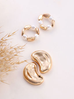 Sohi - California Gold Dented-Loop Stud Earrings (Set Of 2)