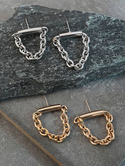 Sohi - Chain Bar Drop Earrings (Pack Of 2)