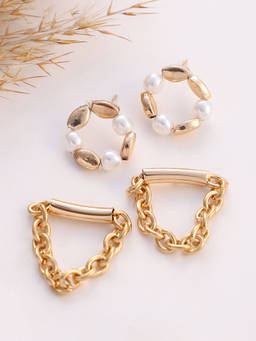 Sohi - California Gold Chain-Loop Drop Earrings (Set Of 2)