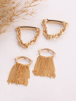 Sohi - Old Gold Hanging-Chain Drop Earrings (Set Of 2)