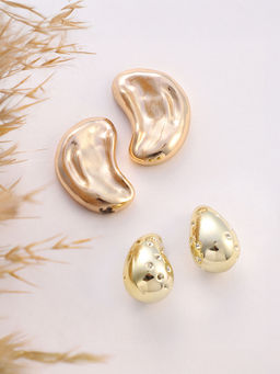 Sohi - California Gold Dented Stud Earrings (Set Of 2)