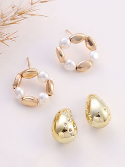 Sohi - California Gold Teardrop-Loop Stud Earrings (Set Of 2)