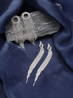 Sohi - Crystal Silver Crystal-Bling Drop Earrings (Set Of 2)