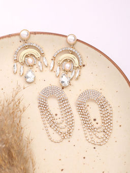 Sohi - Crystal Silver Crystal-Bling Drop Earrings (Set Of 2)