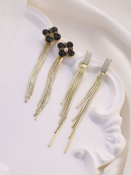 Sohi - Crystal-Tassel Drop Earrings (Set Of 2)