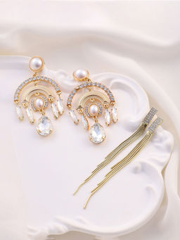 Sohi - Crystal Silver Crystal-Bling Drop Earrings (Set Of 2)