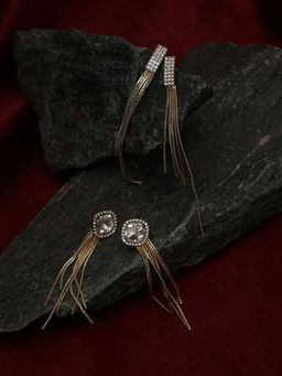 Sohi - Crystal Silver Crystal-Tassel Drop Earrings (Set Of 2)