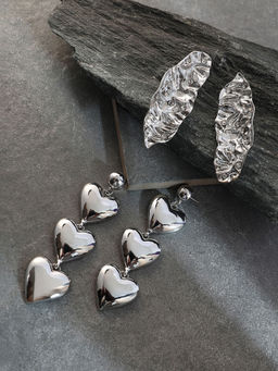 Sohi - Metallic Silver Soiree Drop Earrings (Set Of 2)