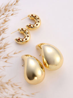 Sohi - California Gold Statement-Hoop Drop Earrings (Set Of 2)