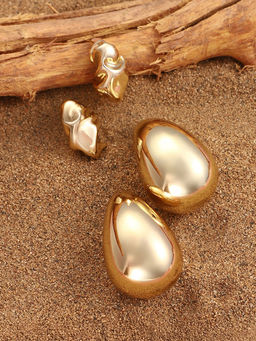 Sohi - California Gold Statement Textured Drop Earrings (Set Of 2)