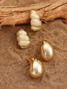 Sohi - California Gold Statement Textured Drop Earrings (Set Of 2)