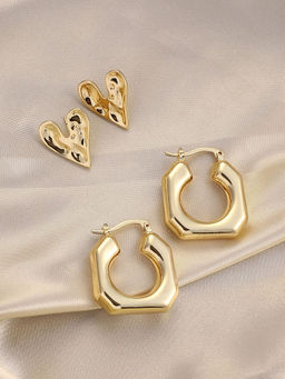 Sohi - California Gold Simplicity-Hoop Stud Earrings (Set Of 2)