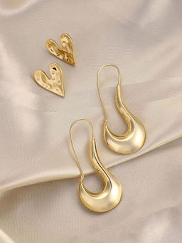 Sohi - California Gold Simplicity Drop Hoop Earrings (Set Of 2)