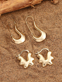 Sohi - California Gold Metallic-Huggies Hoop Earrings (Set Of 2)