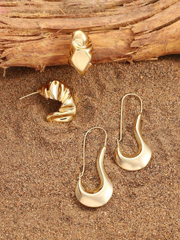 Sohi - California Gold Textured Hoop Earrings (Set Of 2)