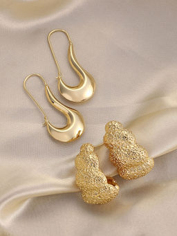 Sohi - California Gold Dented Hoop Earrings (Set Of 2)