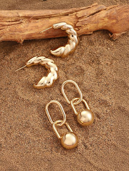 Sohi - California Gold Statement Drop Earrings (Set Of 2)