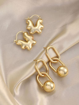 Sohi - California Gold Ball chain-Huggies Drop Earrings (Set Of 2)