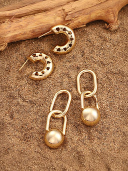 Sohi - California Gold Ball chain-Hoop Drop Earrings (Set Of 2)