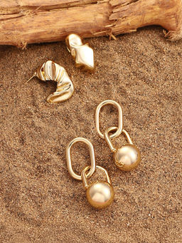 Sohi - California Gold Textured-Ball chain Drop Earrings (Set Of 2)