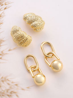 Sohi - California Gold Textured-Ball chain Drop Earrings (Set Of 2)