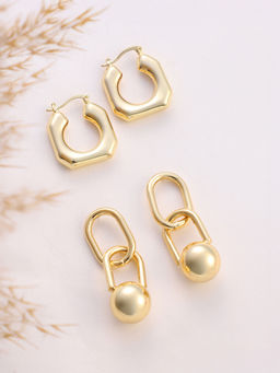 Sohi - California Gold Simplicity-Hoop Drop Earrings (Set Of 2)