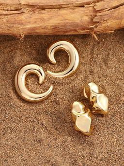 Sohi - California Gold Textured Drop Earrings (Set Of 2)