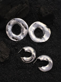 Sohi - Metallic Silver Halo Hoop Earrings (Set Of 2)