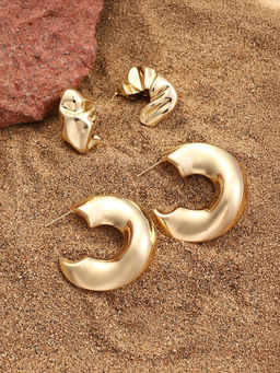 Sohi - California Gold Textured Hoop Earrings (Set Of 2)