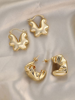 Sohi - California Gold Textured Hoop Earrings (Set Of 2)