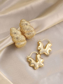 Sohi - California Gold Dented-Huggies Hoop Earrings (Set Of 2)