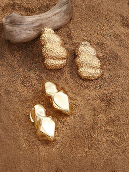 Sohi - California Gold Textured Hoop Earrings (Set Of 2)