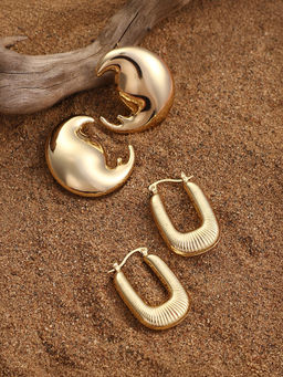 Sohi - California Gold Moonchild-Hoop Drop Earrings (Set Of 2)