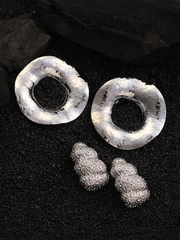 Sohi - Metallic Silver Dented-Halo Hoop Earrings (Set Of 2)