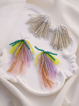 Sohi - Multicolour Fringette Drop Earrings (Set Of 2)
