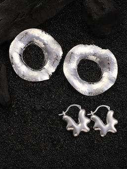 Sohi - Metallic Silver Halo-Huggies Hoop Earrings (Set Of 2)