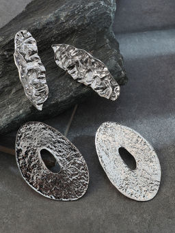 Sohi - Metallic Silver Soiree Drop Earrings (Set Of 2)