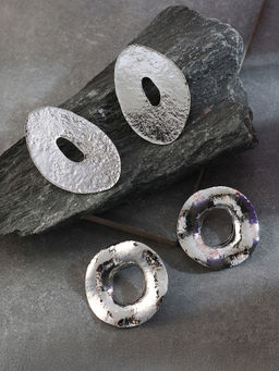 Sohi - Metallic Silver Halo Drop Earrings (Set Of 2)