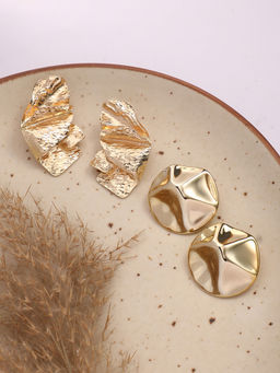 Sohi - California Gold Dented Drop Earrings (Set Of 2)
