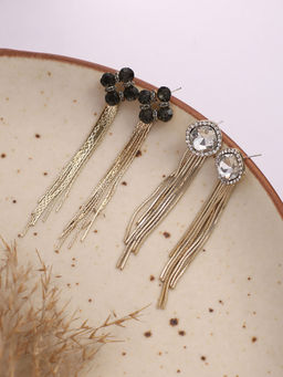 Sohi - Crystal-Tassel Drop Earrings (Set Of 2)