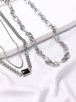 Sohi - Metallic Silver Simplicity Multi-Layer Necklace (Set Of 2)