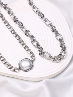 Sohi - Metallic Silver Simplicity Chain Necklace (Set Of 2)