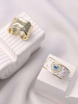 Sohi - Dented Evil Eye Ring (Set Of 2)